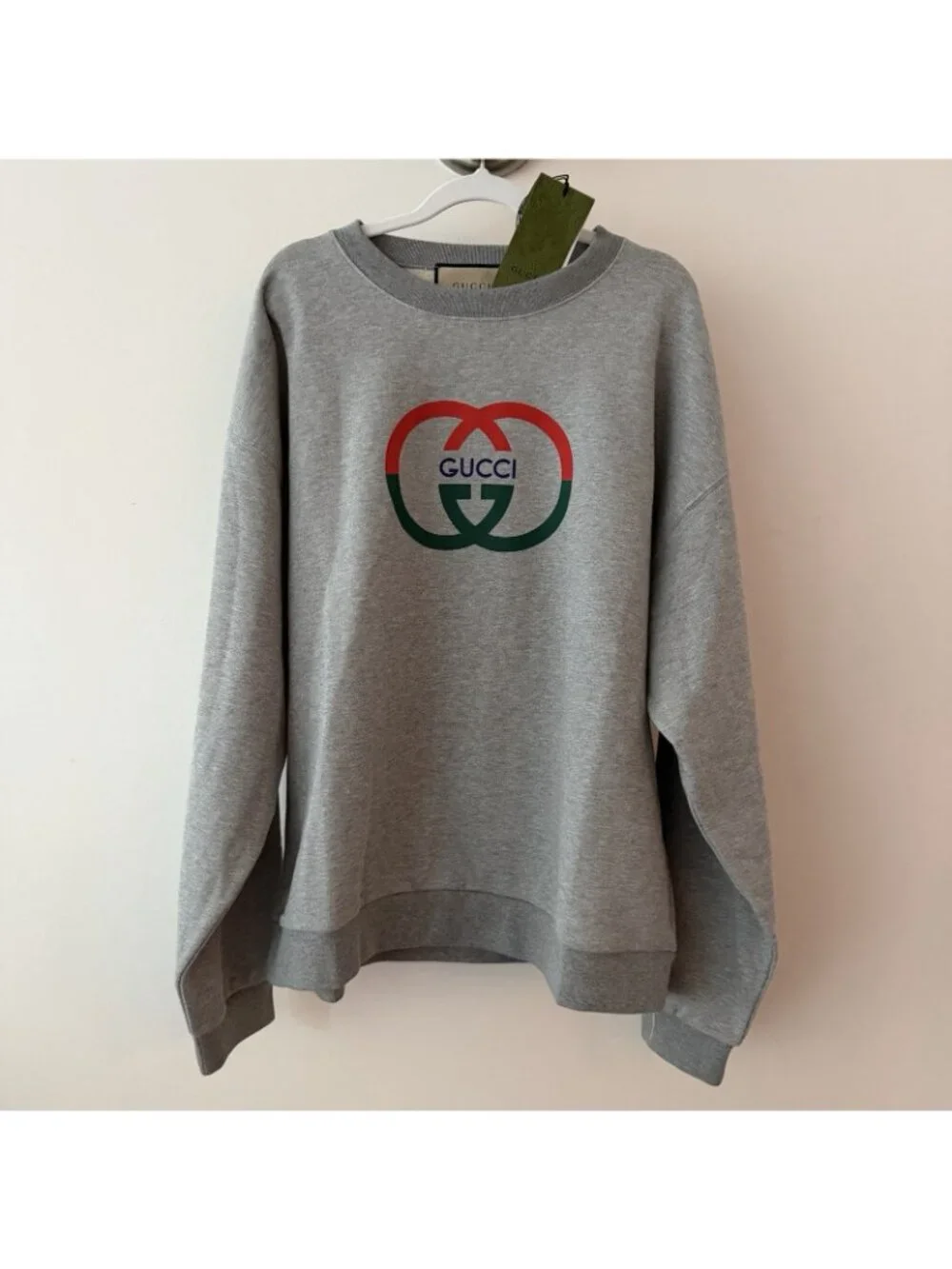 NEW GUCCI GREY LOGO SWEATSHIRT LOGO COTTON SZ M 100% Authentic